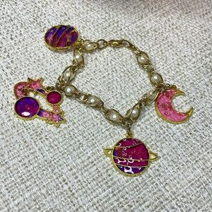 Hand crafted Gold Pearl Planet Charm Bracelet